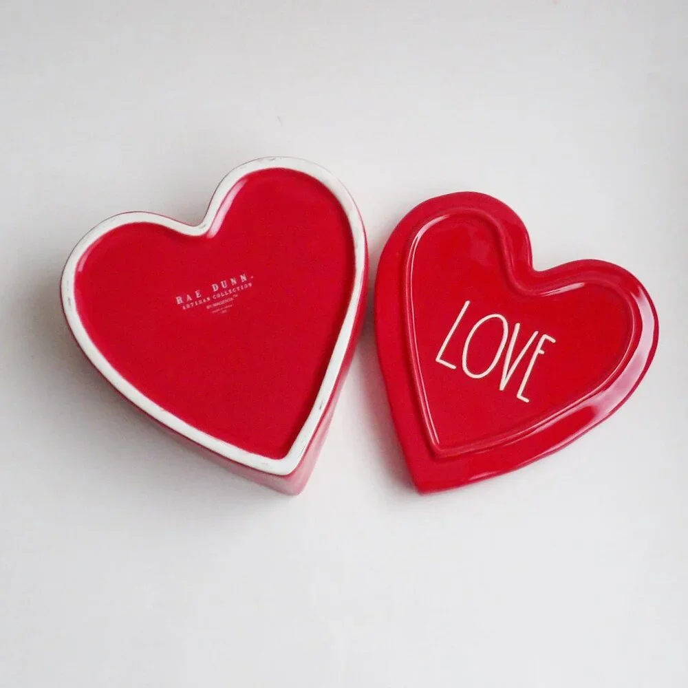 Rae Dunn LOVE Red Heart Shaped Jewelry or Trinket Box Artisan Collection